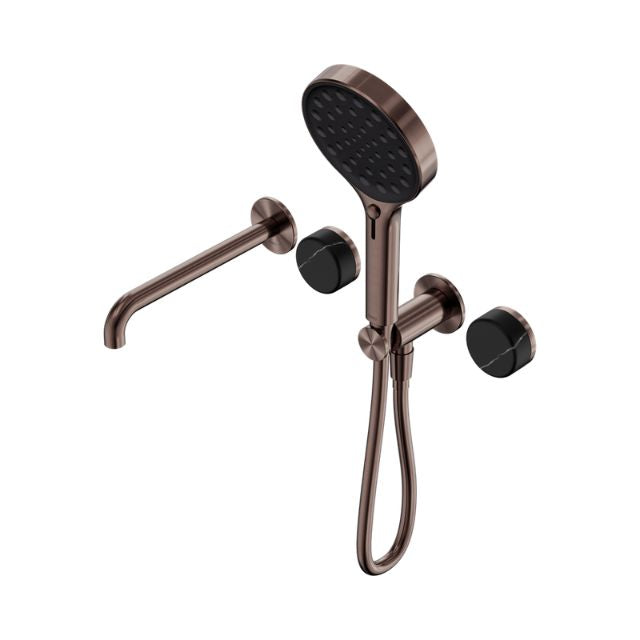 Nero Serenity Progressive Shower System With Spout With Marquina Black Handle And Serenity Hand Shower Brushed Bronze