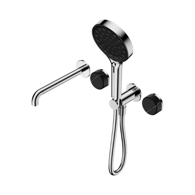 Nero Serenity Progressive Shower System With Spout With Marquina Black Handle And Serenity Hand Shower Chrome