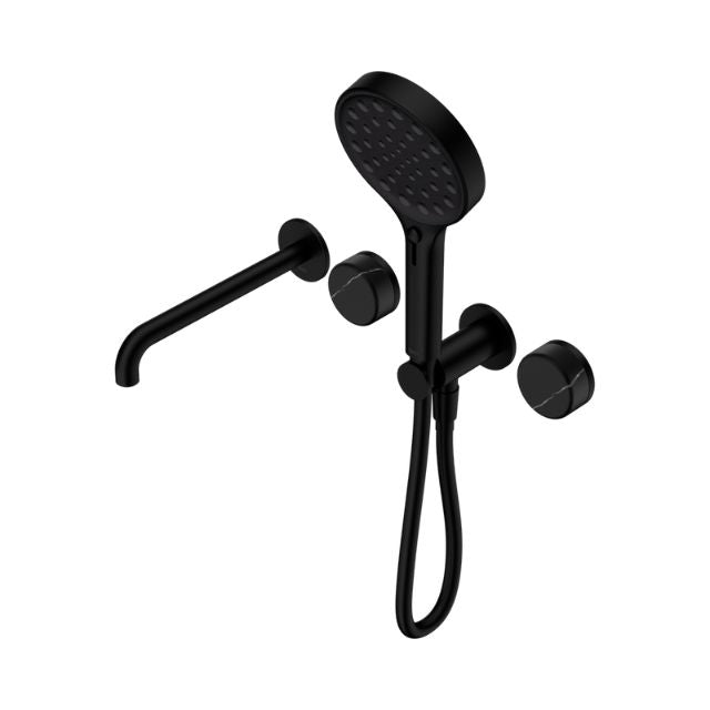 Nero Serenity Progressive Shower System With Spout With Marquina Black Handle And Serenity Hand Shower Matte Black