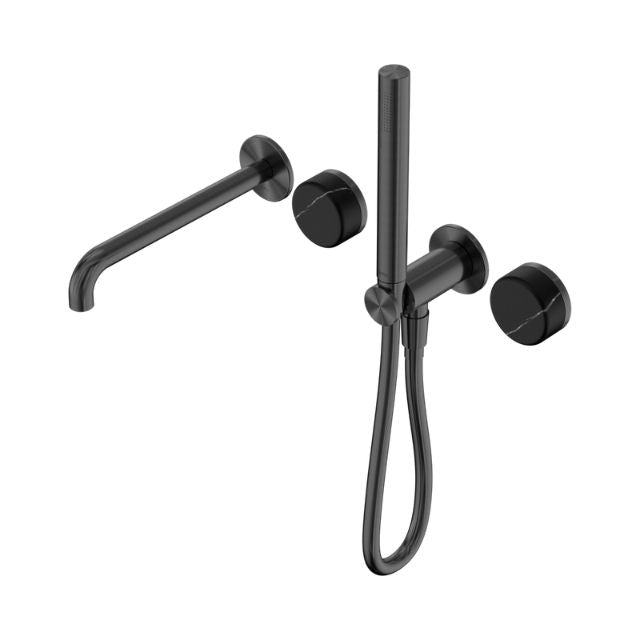 Nero Serenity Progressive Shower System With Spout With Marquina Black Handle And Slim Shower Gun Metal