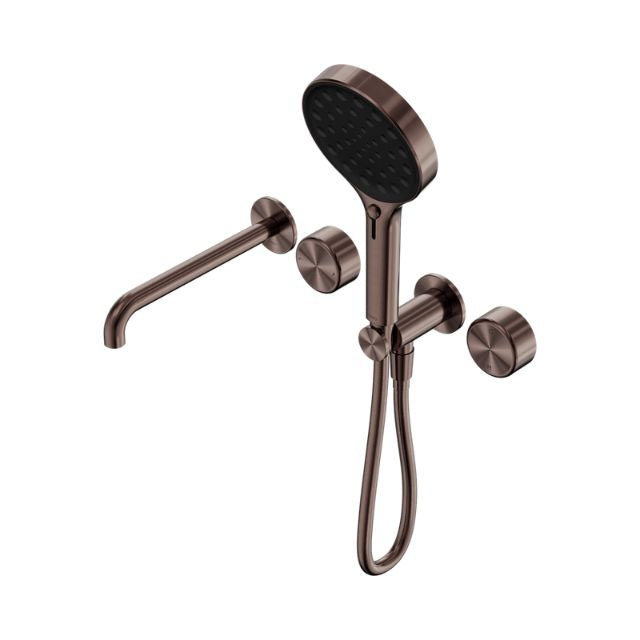 Nero Serenity Progressive Shower System With Spout With Metal Handle And Nero Serenity Hand Shower Brushed Bronze 24E018BZ - The Blue Space