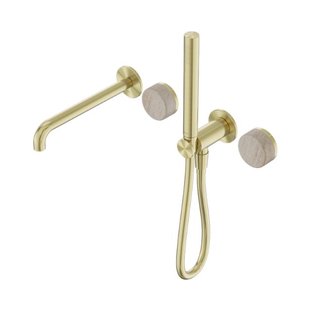 Nero Serenity Progressive Shower System With Spout With Rome Travertine Handle And Slim Shower Brushed Gold 24E009BG - The Blue Space