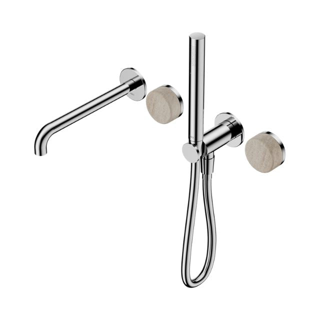 Nero Serenity Progressive Shower System With Spout With Rome Travertine Handle And Slim Shower Chrome 24E009CH - The Blue Space