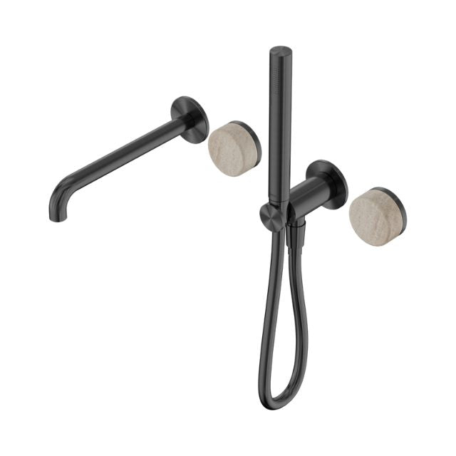 Nero Serenity Progressive Shower System With Spout With Rome Travertine Handle And Slim Shower Gun Metal