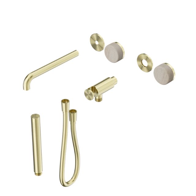 Nero Serenity Progressive Shower System With Spout With Rome Travertine Handle And Slim Shower Trim Kit Only Brushed Gold 24E081BG - The Blue Space