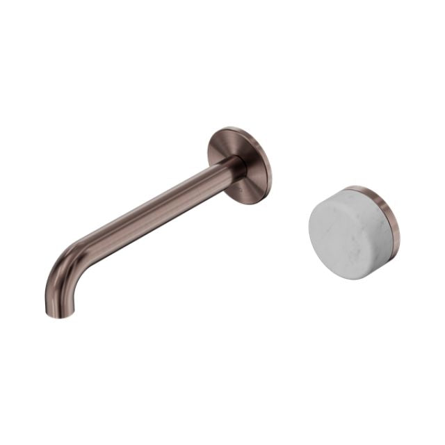 Nero Serenity Progressive Wall Basin Mixer 185mm Spout With Carrara Handle Brushed Bronze 24E067BZ - The Blue Space