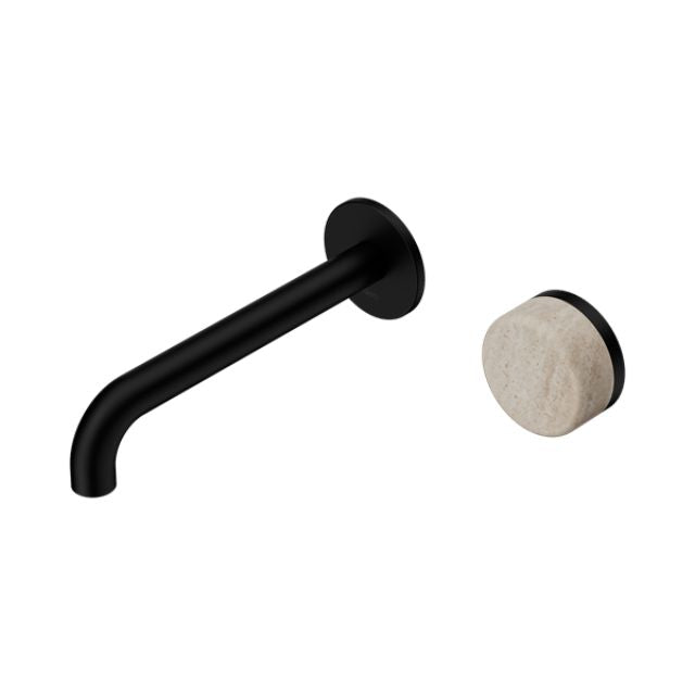 Nero Serenity Progressive Wall Basin Mixer 185mm Spout With Rome Travertine Handle Matte Black 24E069MB - The Blue Space