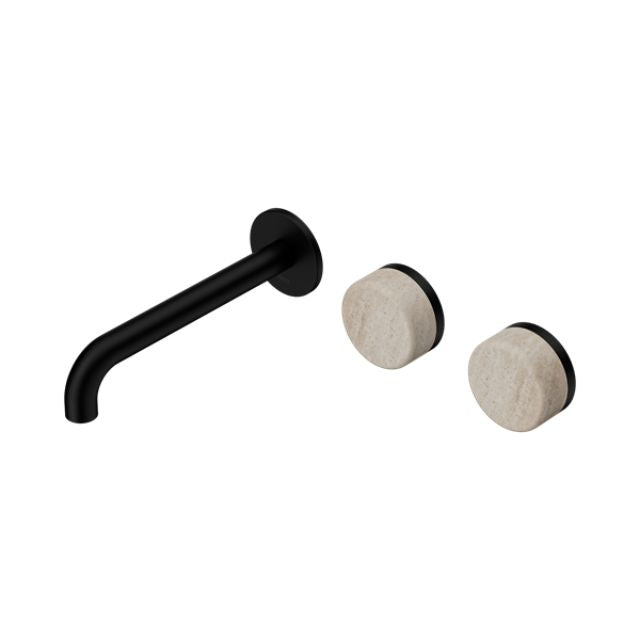 Nero Serenity Wall Basin Set 160mm Offset Spout With Rome Travertine Handle Matte Black 24D055MB - The Blue Space