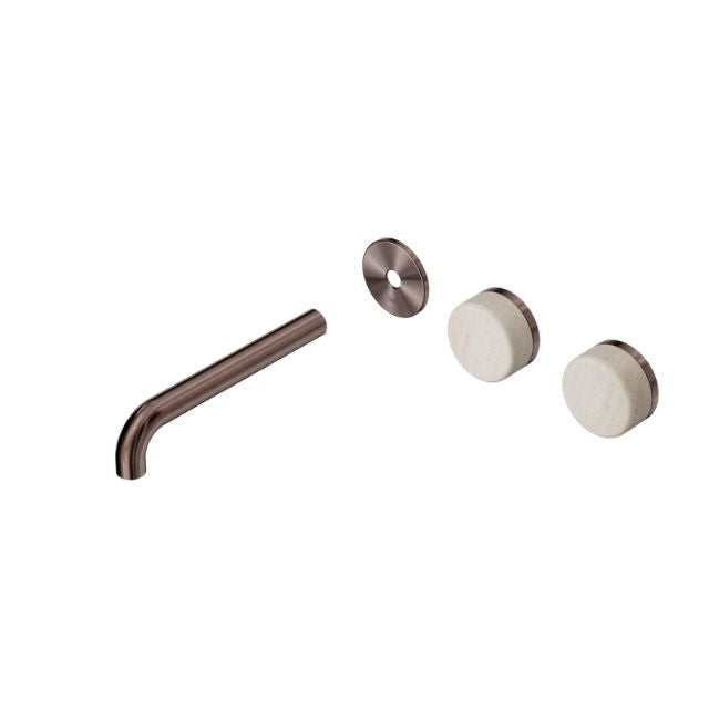Nero Serenity Wall Basin Set 160mm Offset spout With Rome Travertine Handle Trim Kit Only Brushed Bronze 24D094BZ - The Blue Space