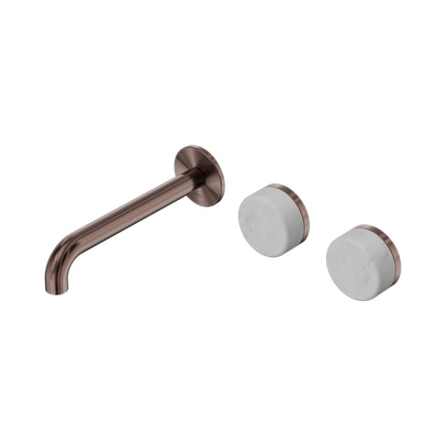 Nero Serenity Wall Basin Set 185mm Offset Spout With Carrara Handle Brushed Bronze 24D059BZ - The Blue Space