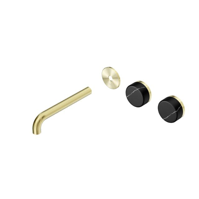 Nero Serenity Wall Basin Set 185mm Offset spout With Marquina Black Handle Trim Kit Only Brushed Gold 24D114BG - The Blue Space