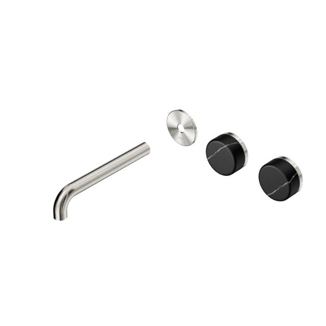 Nero Serenity Wall Basin Set 185mm Offset spout With Marquina Black Handle Trim Kit Only Brushed Nickel 24D114BN - The Blue Space