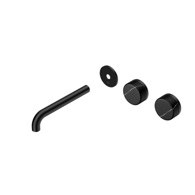 Nero Serenity Wall Basin Set 185mm Offset spout With Marquina Black Handle Trim Kit Only Matte Black 24D114MB - The Blue Space
