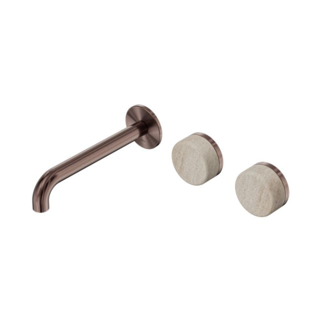 Nero Serenity Wall Basin Set 185mm Offset Spout With Rome Travertine Handle Brushed Bronze 24D061BZ - The Blue Space