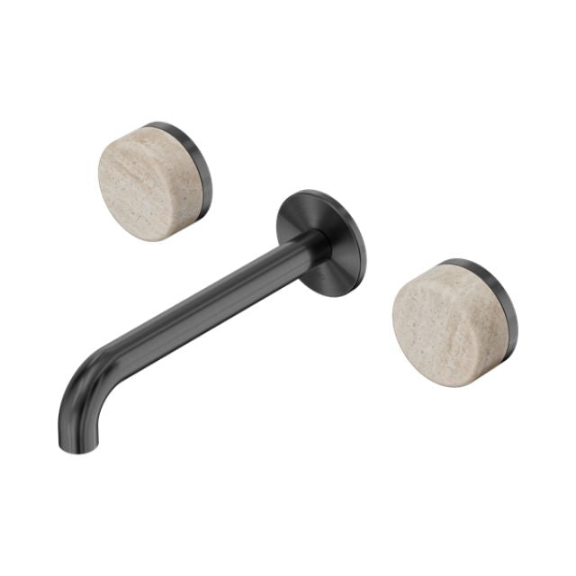 Nero Serenity Wall Basin Set 185mm Spout With Rome Travertine Handle Gun Metal 24D043GM - The Blue Space