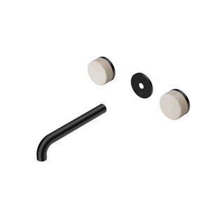 Nero Serenity Wall Basin Set 185mm Spout With Rome Travertine Handle Trim Kit Only Matte Black