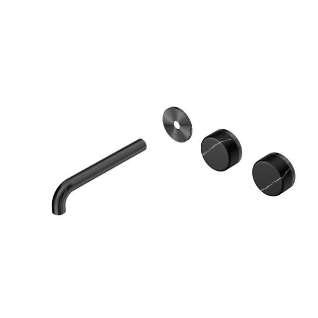 Nero Serenity Wall Basin Set 220mm Offset spout With Marquina Black Handle Trim Kit Only Gun Metal 24D115GM - The Blue Space
