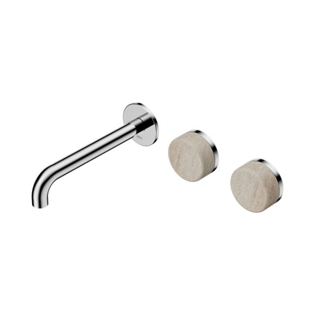 Nero Serenity Wall Basin Set 220mm Offset Spout With Rome Travertine Handle Chrome 24D067CH - The Blue Space
