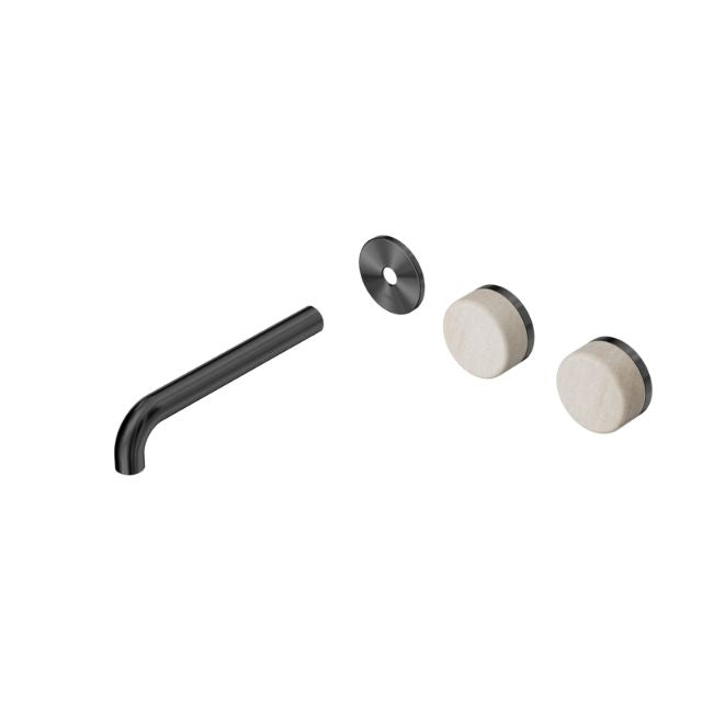 Nero Serenity Wall Basin Set 220mm Offset spout With Rome Travertine Handle Trim Kit Only Gun Metal 24D106GM - The Blue Space