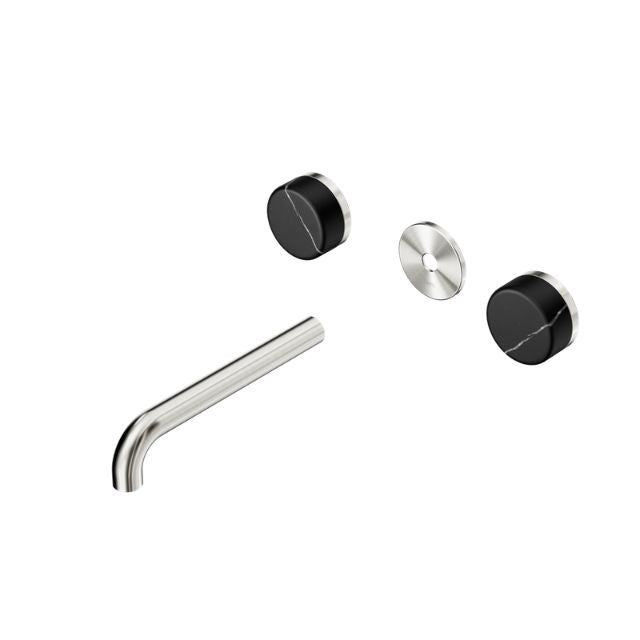 Nero Serenity Wall Basin Set 220mm Spout With Marquina Black Handle Trim Kit Only Brushed Nickel 24D112BN - The Blue Space