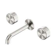 Nero Serenity Wall Basin Set 220mm Spout With Metal Handle Brushed Nickel 24D052BN - The Blue Space