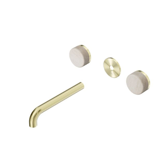 Nero Serenity Wall Basin Set 220mm Spout With Rome Travertine Handle Trim Kit Only Brushed Gold 24D088BG - The Blue Space