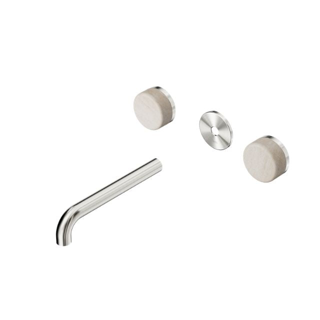 Nero Serenity Wall Basin Set 220mm Spout With Rome Travertine Handle Trim Kit Only Brushed Nickel 24D088BN - The Blue Space