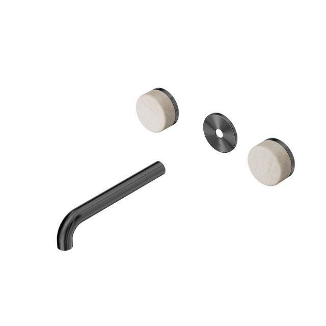 Nero Serenity Wall Basin Set 220mm Spout With Rome Travertine Handle Trim Kit Only Gun Metal 24D088GM - The Blue Space