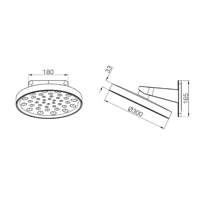 Technical Drawing Nero Serenity Wall Shower Head Brushed Bronze 24D002BZ - The Blue Space
