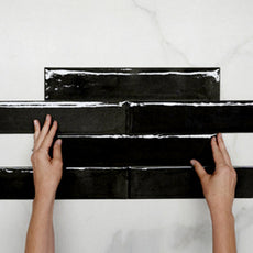 Pattern With Hand Nero Theo Subway Tile 75 x 400mm Italian Porcelain  - The Blue Space