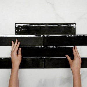 Nero Theo Subway Tile 75 x 400mm Italian Porcelain