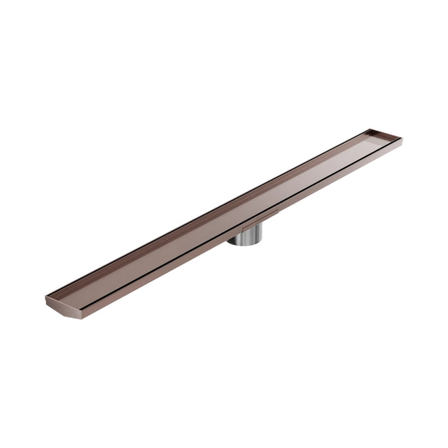 Nero Tile Insert V Channel 1200x106mm Floor Grate 90mm Outlet Brushed Bronze NRFG005HSBZ_KIT - The Blue Space