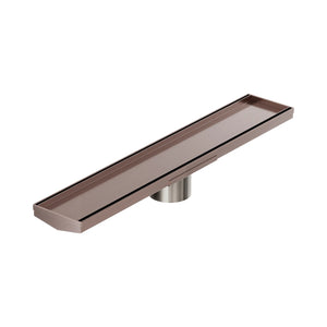 Nero Tile Insert V Channel 600x106mm Floor Grate 80mm Outlet Brushed Bronze