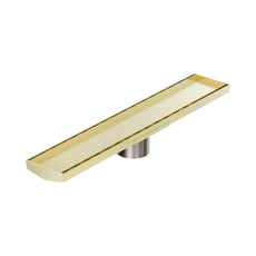 Nero Tile Insert V Channel 600x106mm Floor Grate 80mm Outlet Brushed Gold NRFG008HSBG_KIT - The Blue Space