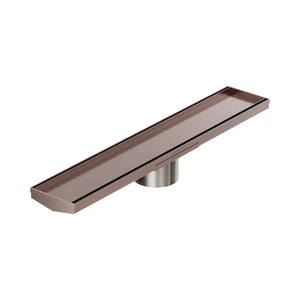 Nero Tile Insert V Channel 600x106mm Floor Grate 90mm Outlet Brushed Bronze