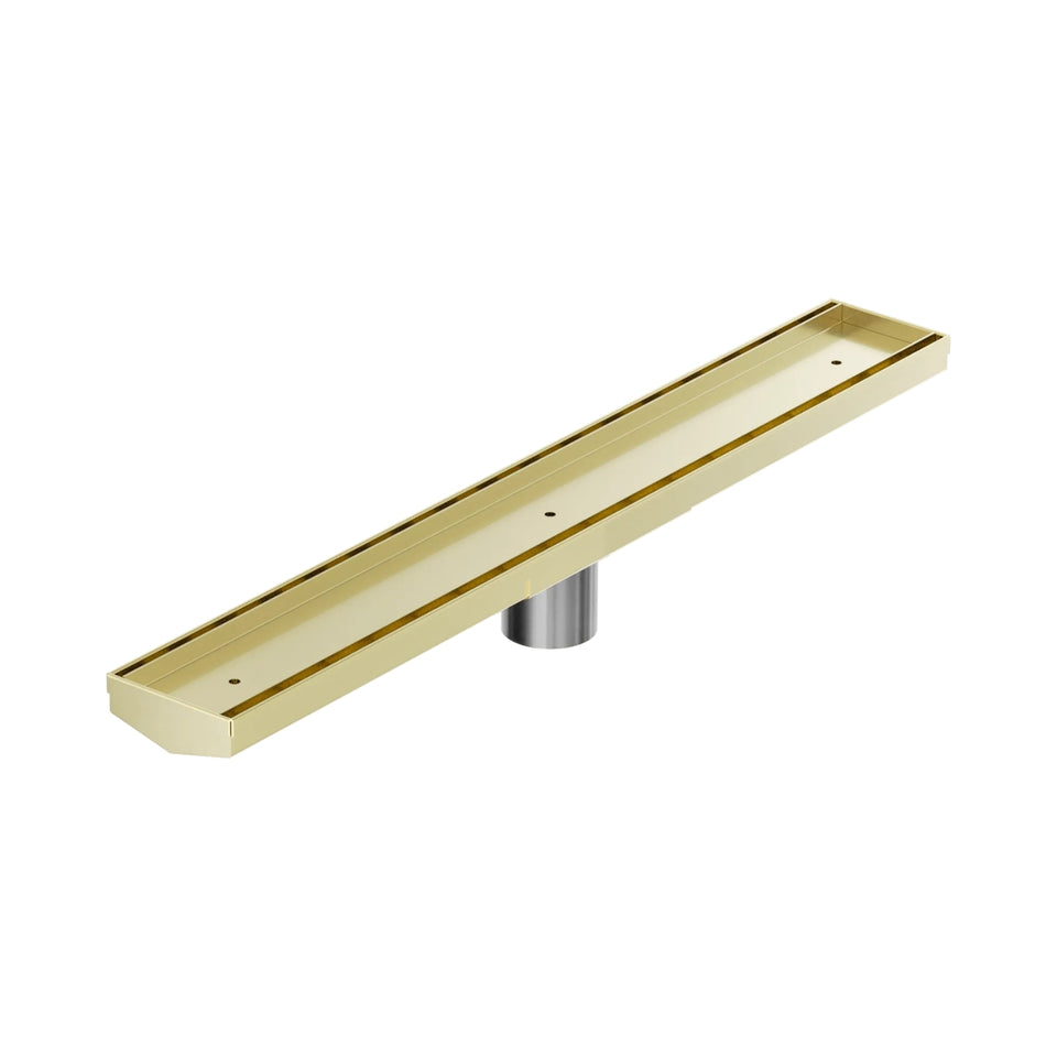Nero Tile Insert V Channel 600x82mm Floor Grate 50mm Outlet Brushed Gold