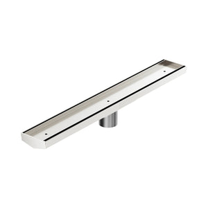Nero Tile Insert V Channel 600x82mm Floor Grate 50mm Outlet Brushed Nickel