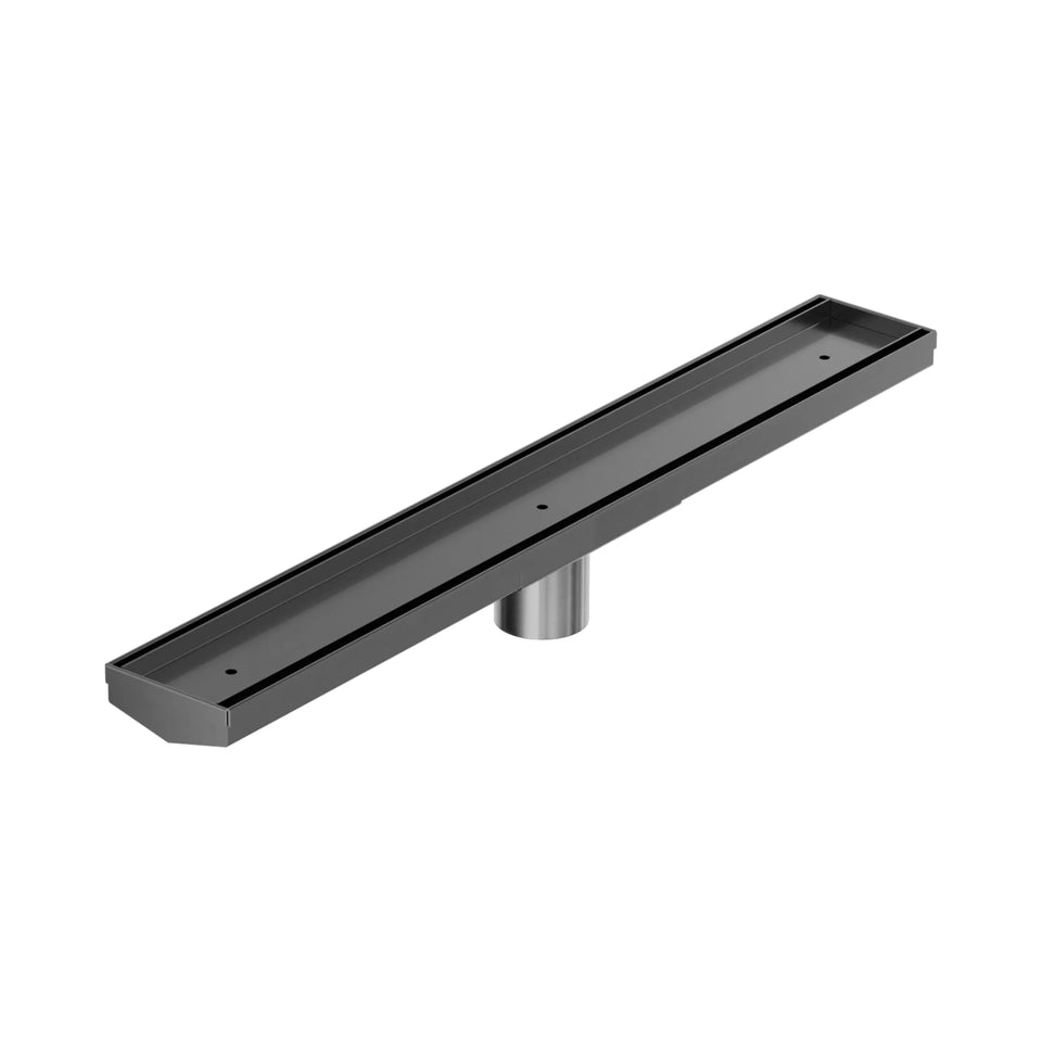 Nero Tile Insert V Channel 600x82mm Floor Grate 50mm Outlet Gun Metal
