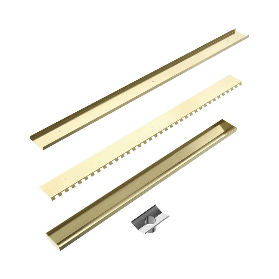 Nero Tile Insert V Channel 800x82mm Floor Grate 50mm Outlet Brushed Gold