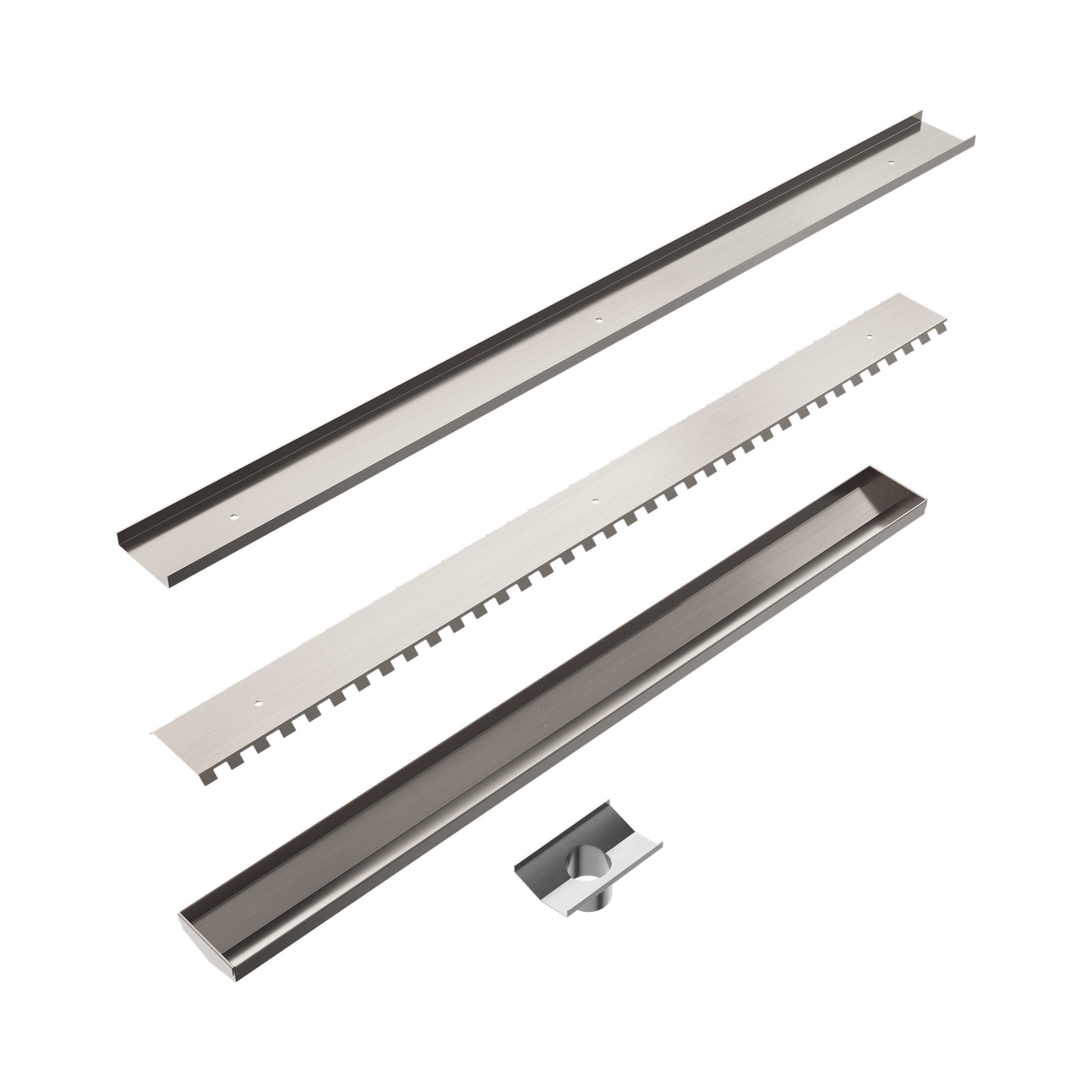 Extended Nero Tile Insert V Channel 800x82mm Floor Grate 50mm Outlet Brushed Nickel NRFG011HSBN - The Blue Space