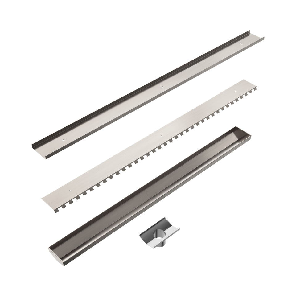 Nero Tile Insert V Channel 800x82mm Floor Grate 50mm Outlet Brushed Nickel