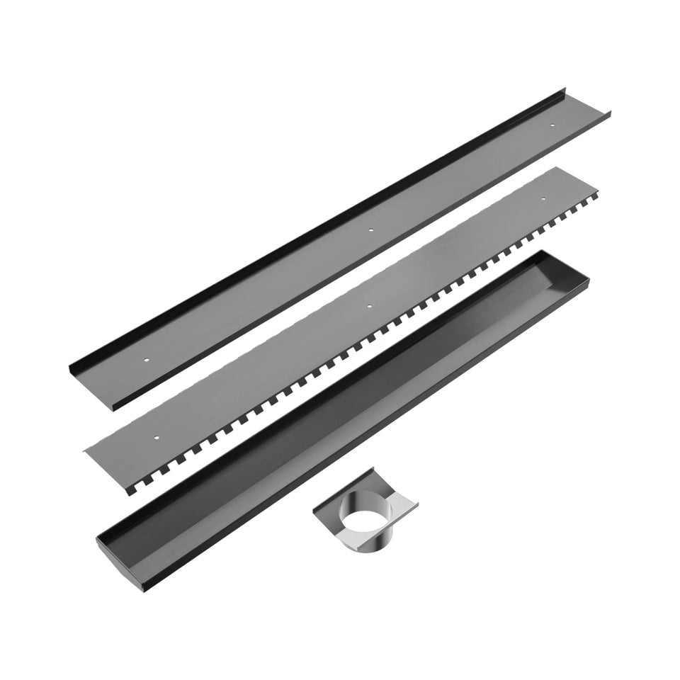 Nero Tile Insert V Channel 900x106mm Floor Grate 90mm Outlet Gun Metal