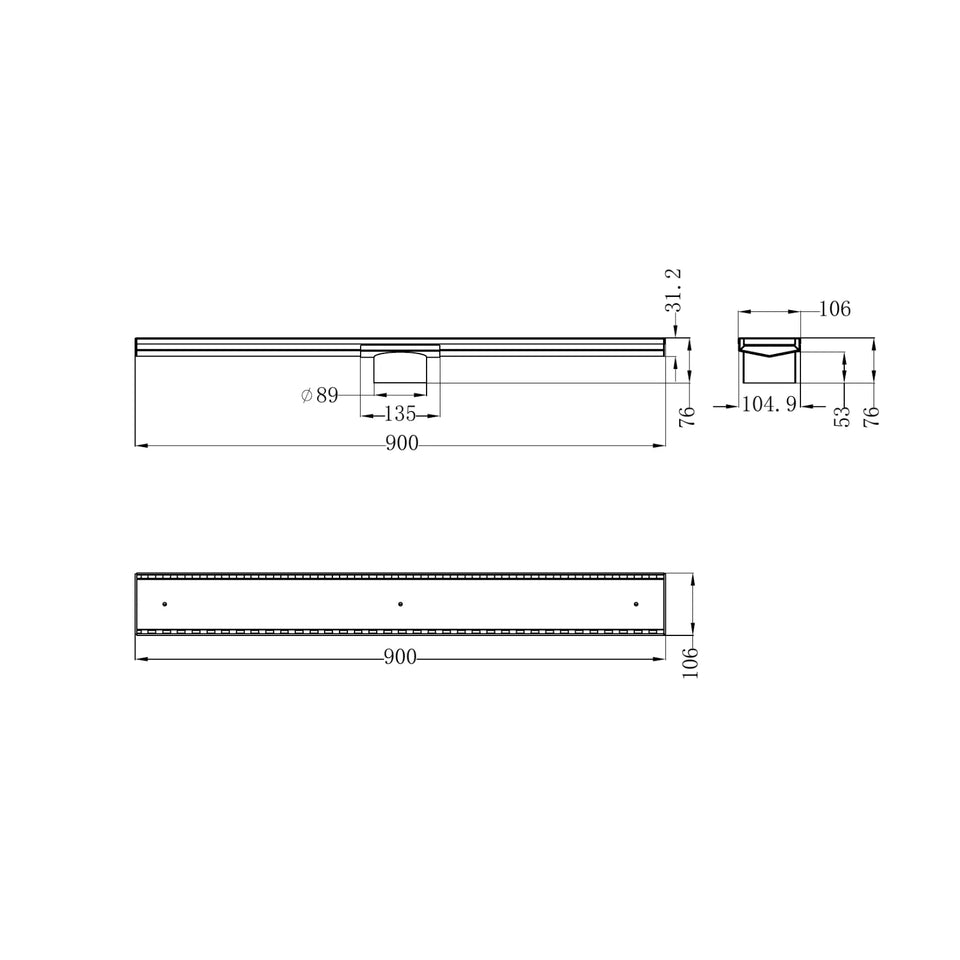 Nero Tile Insert V Channel 900x106mm Floor Grate 90mm Outlet Gun Metal