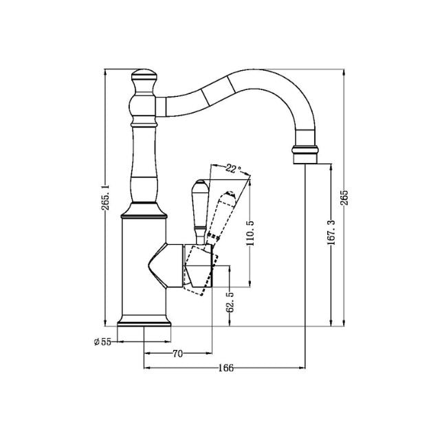 Nero York Basin Mixer Hook Spout With White Porcelain Lever Brushed Nickel