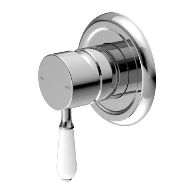 Nero York Shower Mixer With White Porcelain Lever Chrome NR69210901CH - The Blue Space