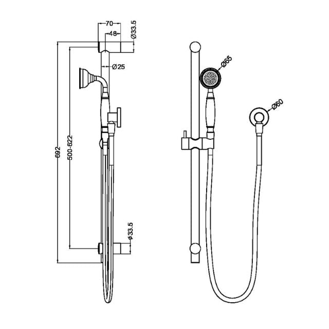 Nero York Shower Rail With Metal Hand Shower Brushed Nickel
