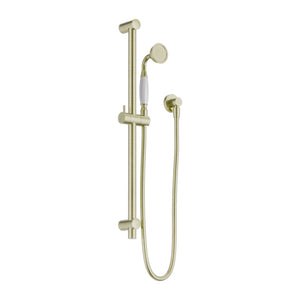 Nero York Shower Rail With White Porcelain Hand Shower Aged Brass