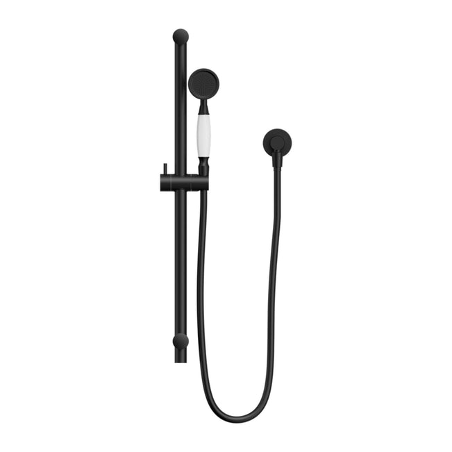 Nero York Shower Rail With White Porcelain Hand Shower Matte Black