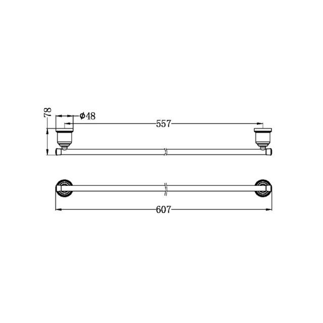 Nero York Single Towel Rail 600mm Brushed Nickel