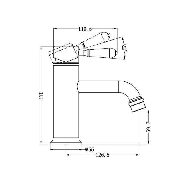 Nero York Straight Basin Mixer With White Porcelain Lever Brushed Nickel
